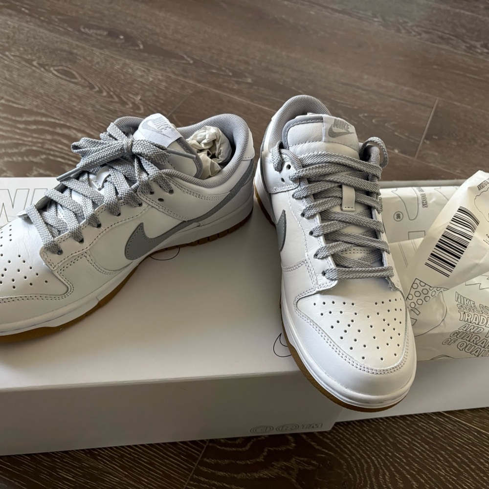 Nike Dunk Low White and Gray Leather Sneakers-NEW in box